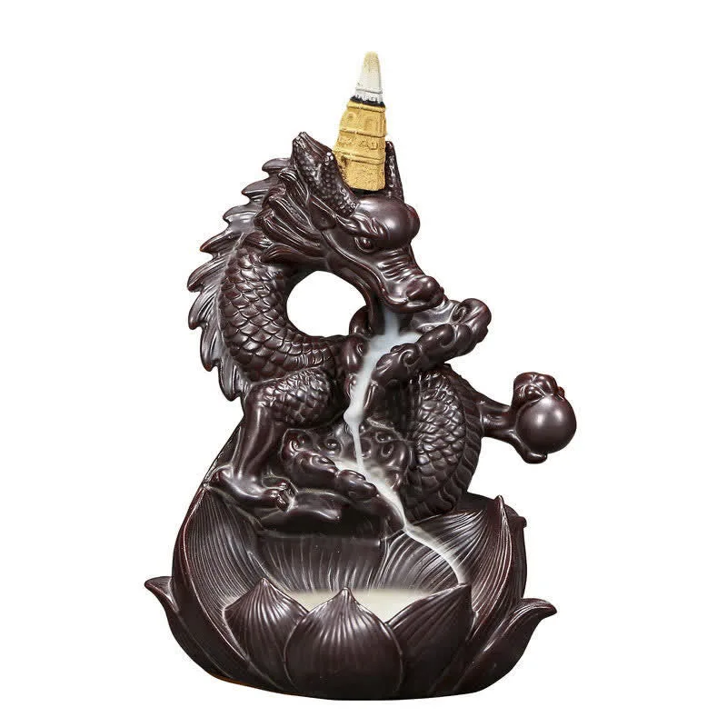 Mythstone Dragon Lotus Pattern Strength Protection Ceramic Incense Burner Decoration - Image 11