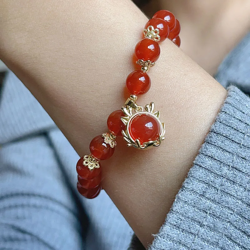 Mythstone Year of the Dragon Red Agate Jade Peace Buckle Fu Character Success Bracelet - Image 18