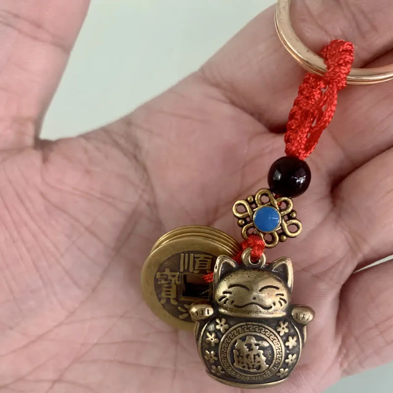Mythstone Feng Shui Five Emperor Coins Lucky Cat Money Wealth Keychain - Image 3