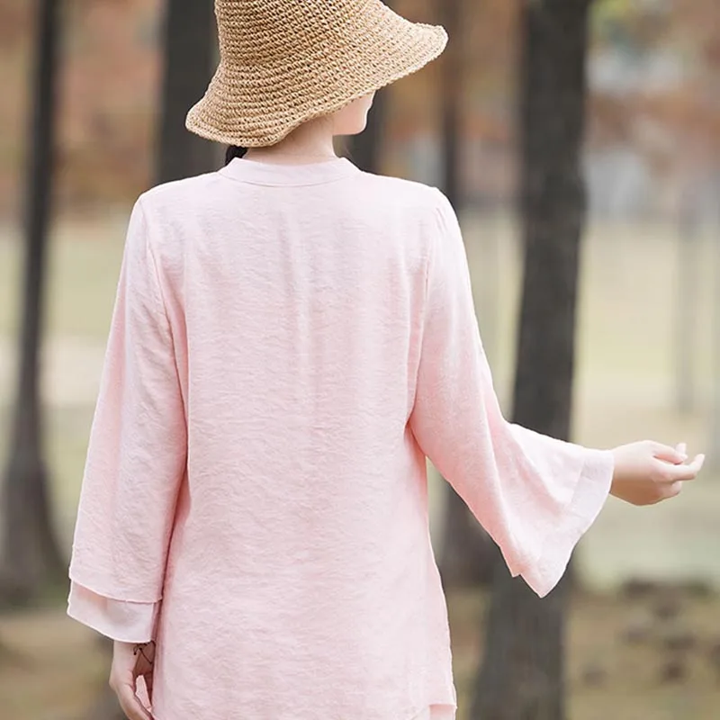 Mythstone 2Pcs Plain Design Top Pants Meditation Yoga Zen Tai Chi Cotton Linen Clothing Women's Set - Image 5