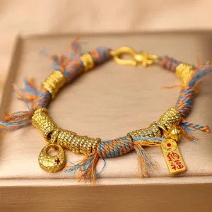 Mythstone Handmade Tibetan Lucky Fortune Multicolored Rope Braid Bracelet
