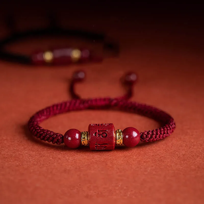 Mythstone Tibet Cinnabar Om Mani Padme Hum Engraved Blessing Braided Bracelet - Image 4