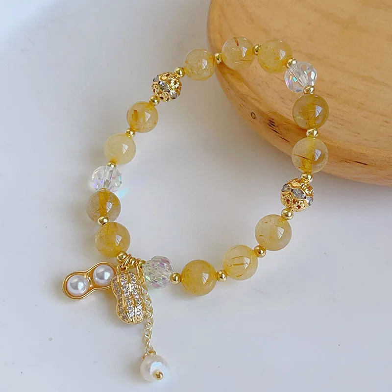 Mythstone Sun Stone Colorful Rutilated Quartz Wealth Peanut Charm Bracelet - Image 4