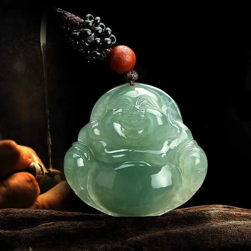 Mythstone Laughing Buddha Jade Abundance String Necklace Pendant - Image 3