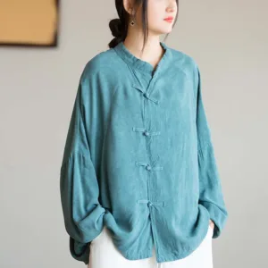 Mythstone Frog-Button Long Sleeve Shirt Zen Tai Chi Meditation Top Hanfu Clothing Jacket