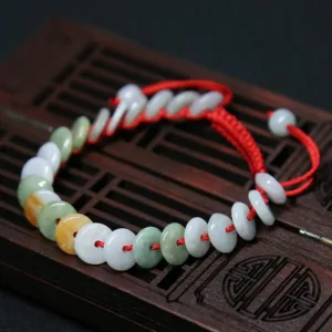 Mythstone Round Jade Lucky Red String Weave Bracelet