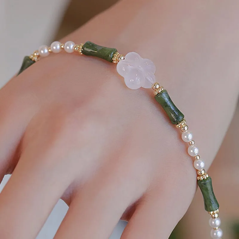Mythstone Peridot Bamboo Flower Agate Pearl Peace Bracelet - Image 3