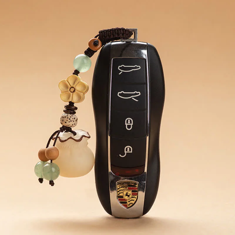 Mythstone Natural Bodhi Seed Money Bag Flower Blessing Prosperity Keychain - Image 4