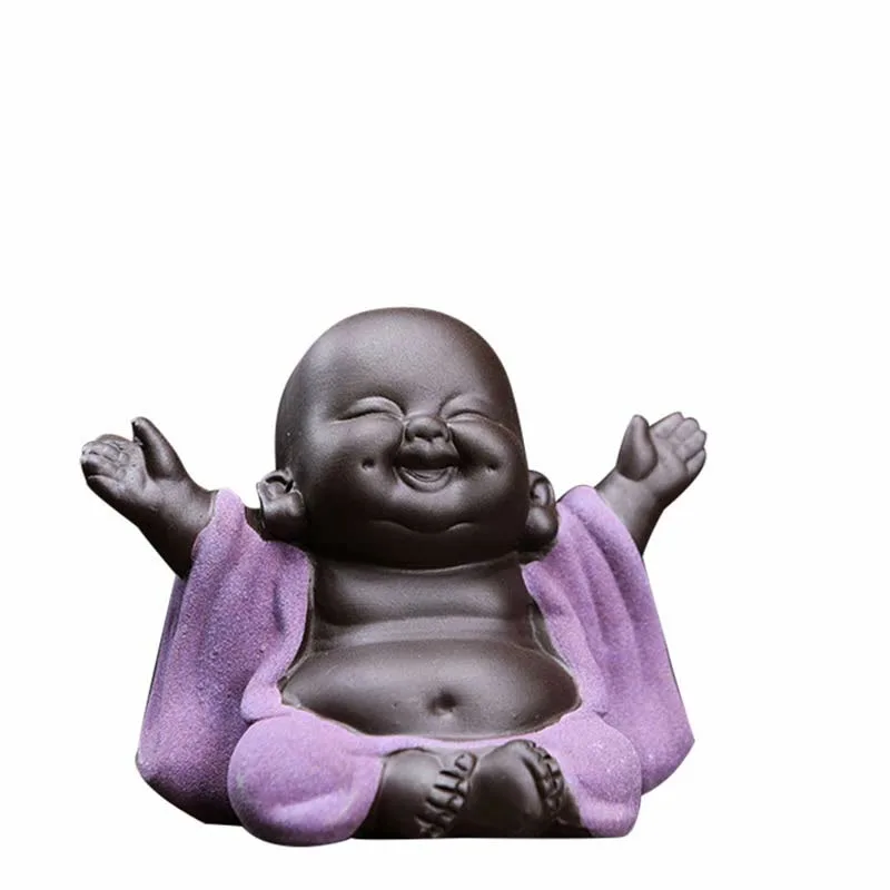 Mythstone Always Smiling Laughing Buddha Wealth Luck Purple Clay Maitreya Statue Decoration - Image 19