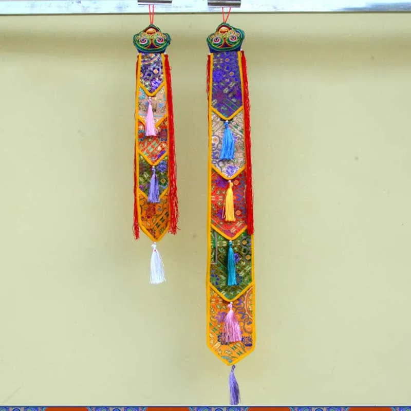 Mythstone Lotus Flower Eight Auspicious Symbols Meditation Enlightenment Colorful Tassels Wall Art - Image 20