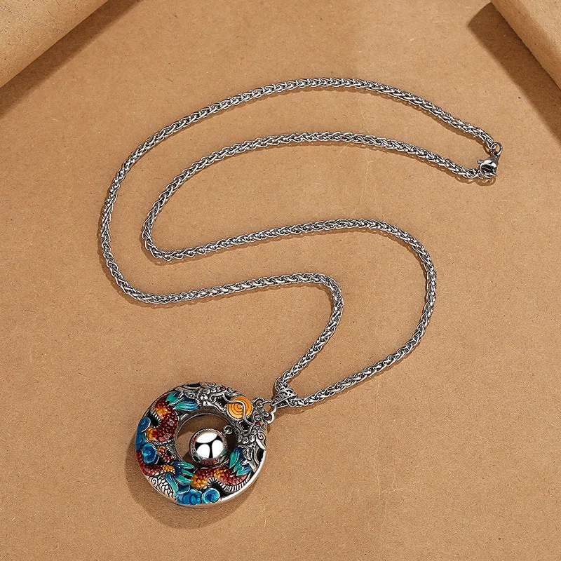 Mythstone Year of the Dragon Colorful Double Dragons Playing Bead Copper Protection Necklace Pendant - Image 3