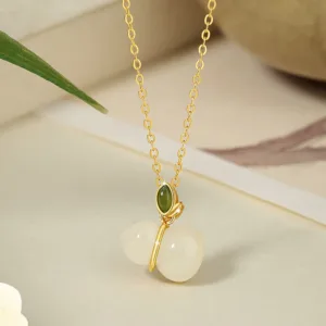 Mythstone 925 Sterling Silver Hetian Jade Gourd Abundance Necklace Pendant