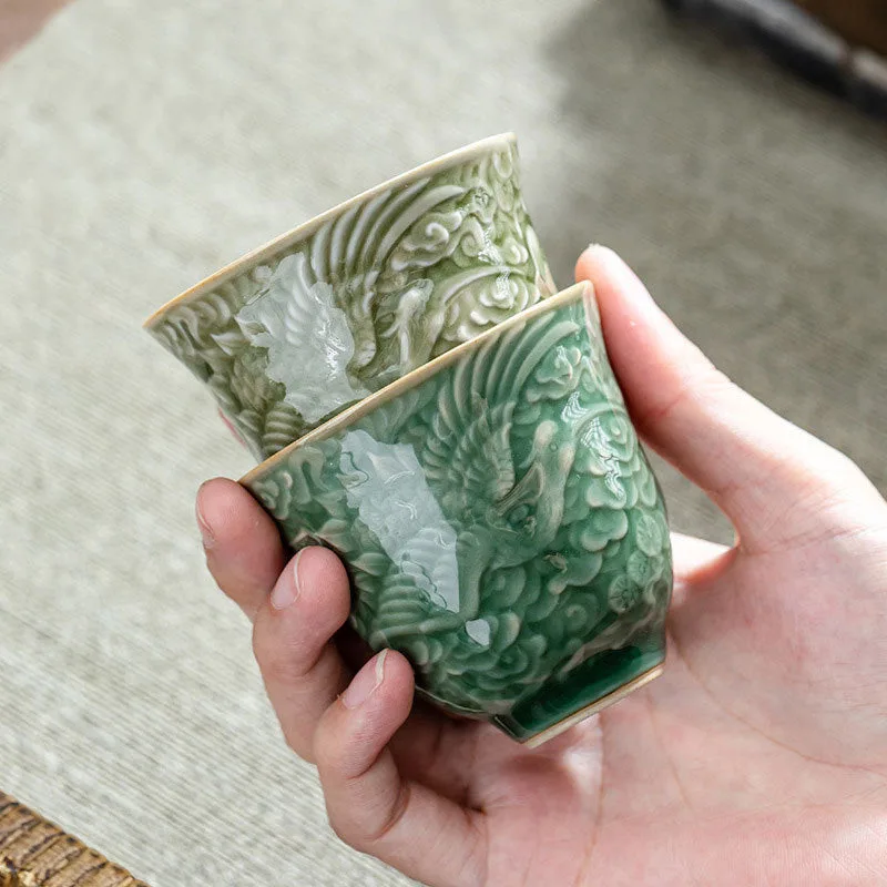 Mythstone Crane Pine Ceramic Teacup Kung Fu Tea Cup 80ml - Image 2