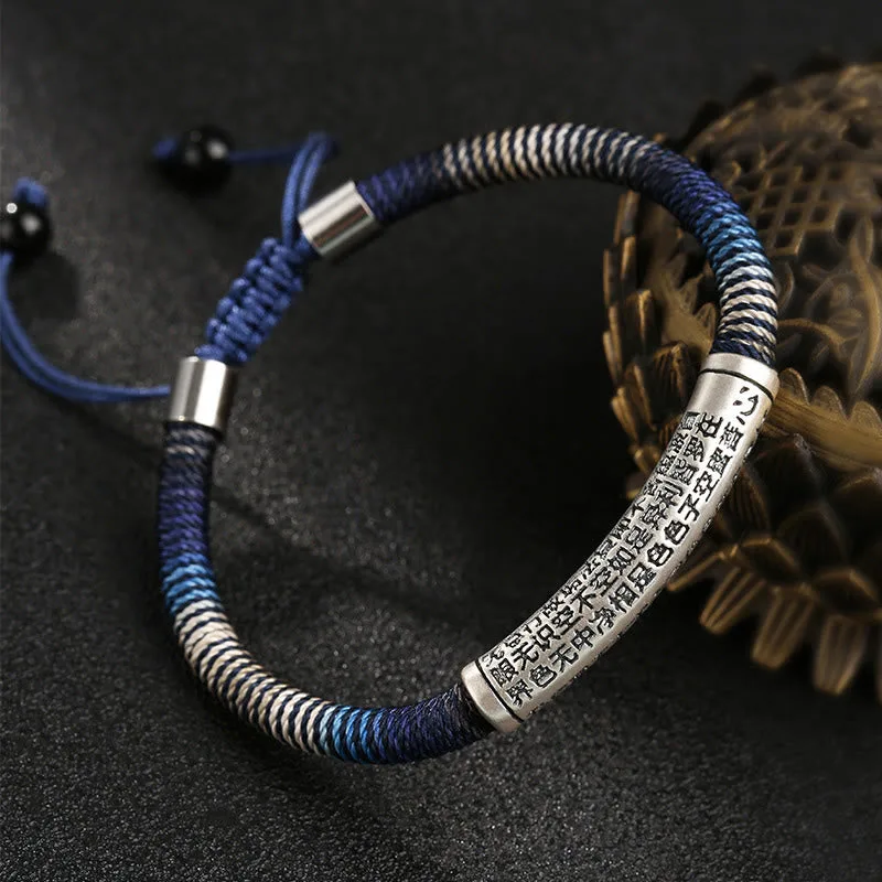 Mythstone 999 Sterling Silver Heart Sutra Calm Handmade Braided Bracelet - Image 2