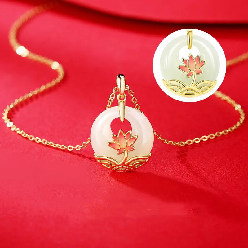 Mythstone 925 Sterling Silver Hetian White Jade Lotus Flower Blessing Necklace Pendant - Image 5