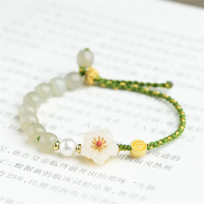 Mythstone 925 Sterling Silver Natural Hetian Jade Peach Blossom Luck Bracelet - Image 6
