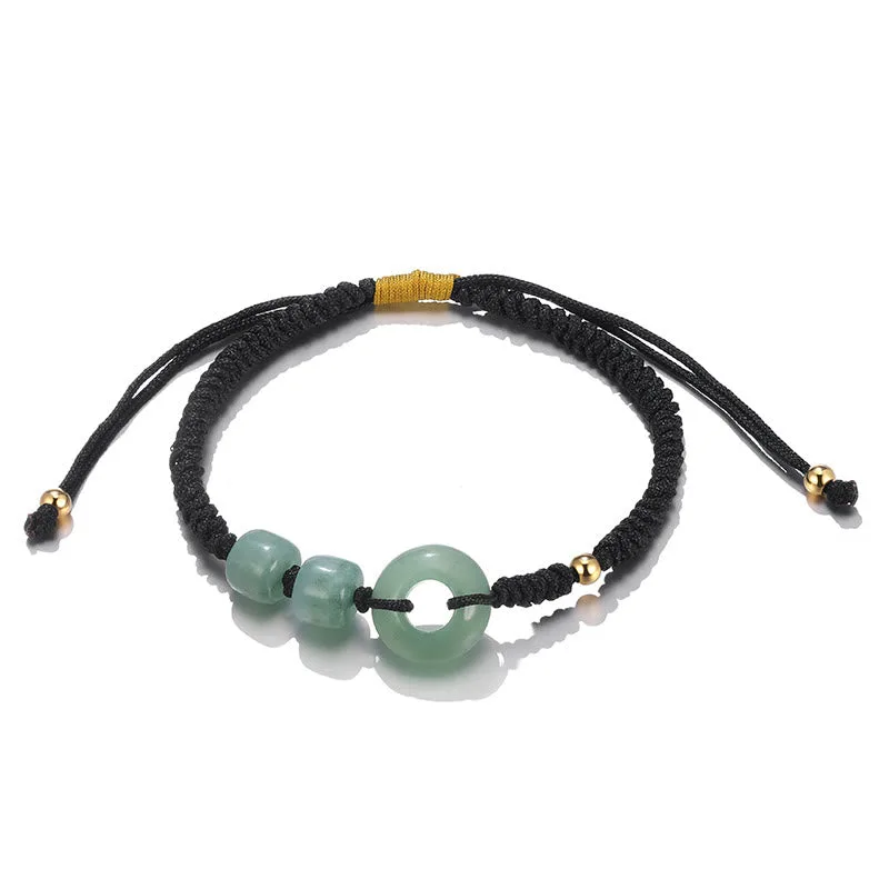 Mythstone 2Pcs Green Aventurine White Jade Peace Buckle Luck Braided Couple Bracelet - Image 9