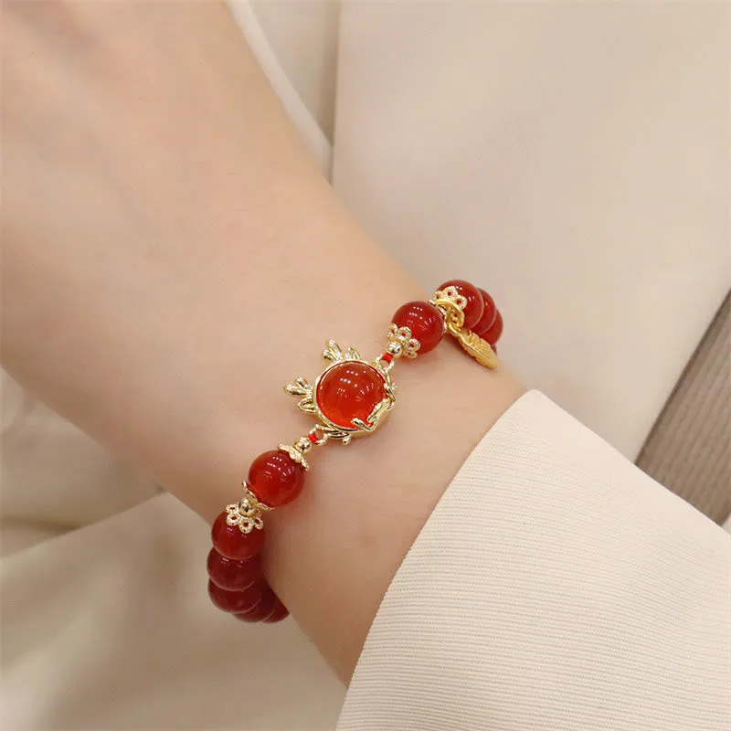 Mythstone Year of the Dragon Red Agate Jade Peace Buckle Fu Character Success Bracelet - Image 9