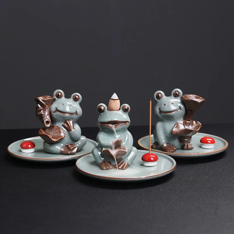 Mythstone Meditation Frog Ceramic Lotus Healing Incense Burner - Image 4