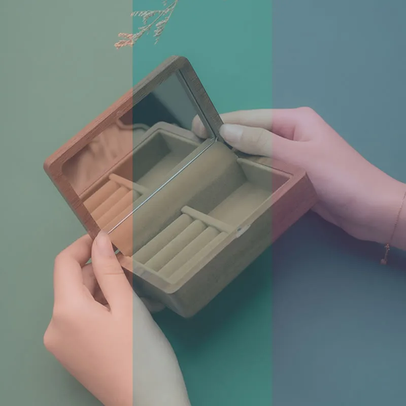 Mythstone Vintage Handmade Black Walnut Wood Jewelry Storage Box With Mirror - Image 20