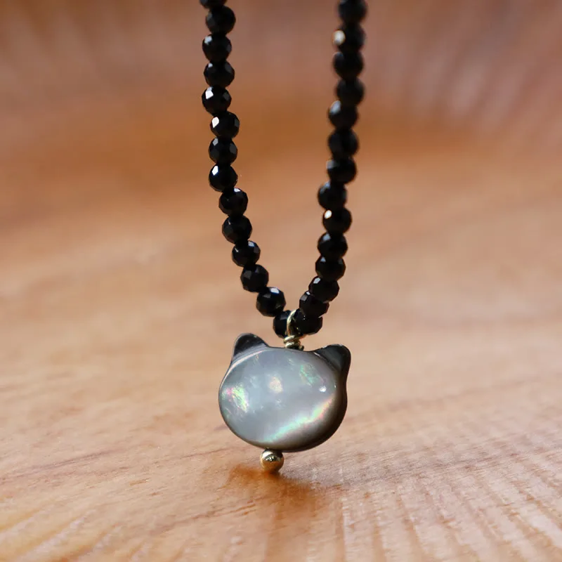 Mythstone Black Spinel Cute Cat Motivate Choker Necklace - Image 2