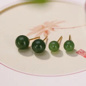 Mythstone 925 Sterling Silver Round Cyan Jade Healing Calm Stud Earrings