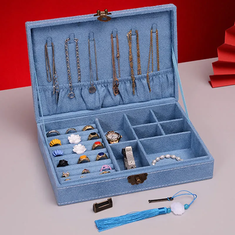 Mythstone Simple Design Jewelry Box Organizer Single Layer Flannel Jewelry Storage Box With Lock - Image 18