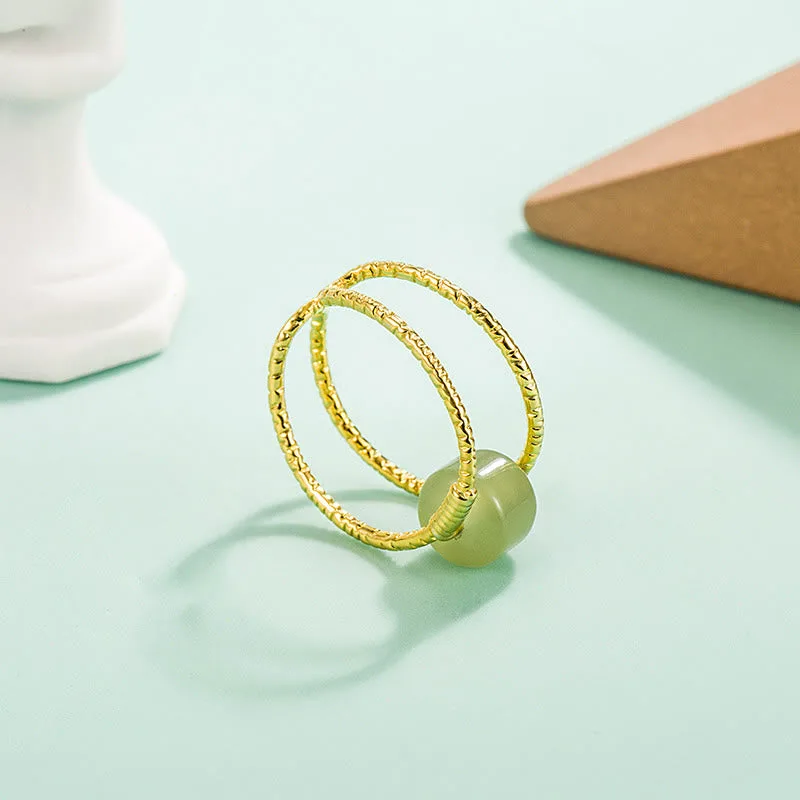 Mythstone Round Jade Pearl Bead Double Layer Copper Luck Adjustable Ring - Image 3