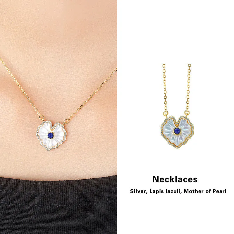 Mythstone 925 Sterling Silver Love Heart Tridacna Stone Red Agate Lazurite Blessing Earrings Necklace Jewelry Set - Image 7