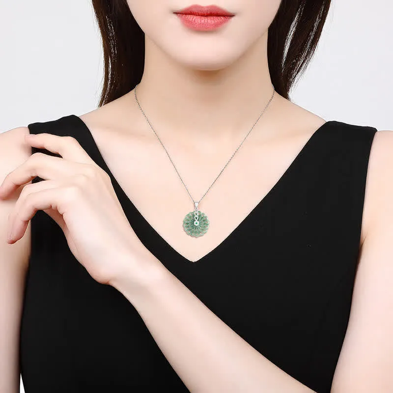 Mythstone 925 Sterling Silver Natural Round Jade Peace Buckle Abundance Necklace Pendant - Image 3