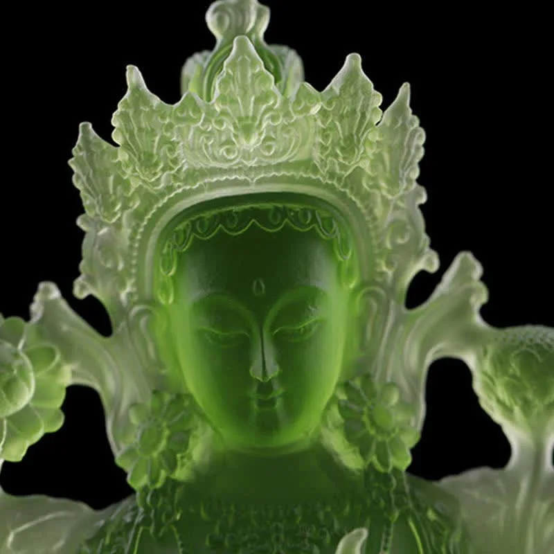 Mythstone Bodhisattva Green Tara Handmade Liuli Crystal Art Piece Protection Home Office Statue Decoration - Image 3