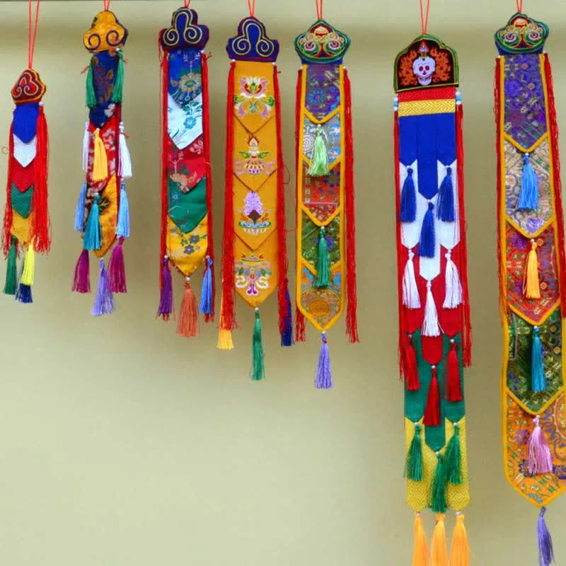 Mythstone Lotus Flower Eight Auspicious Symbols Meditation Enlightenment Colorful Tassels Wall Art - Image 3