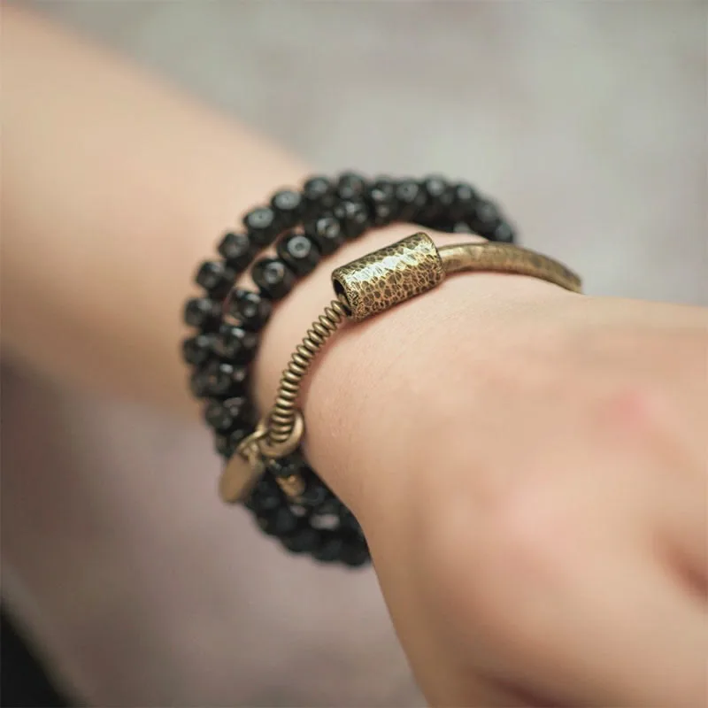 Mythstone Retro Coconut Shell Copper Happiness Triple Wrap Bracelet - Image 10