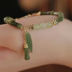 Mythstone Jade Bamboo Leaf Lily Of The Valley Pattern Luck Abundance Bracelet