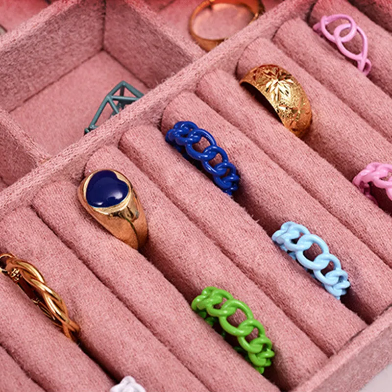 Mythstone Simple Design Jewelry Box Organizer Two-Layer Jewelry Storage Box Flannel Box With Lock - Image 13