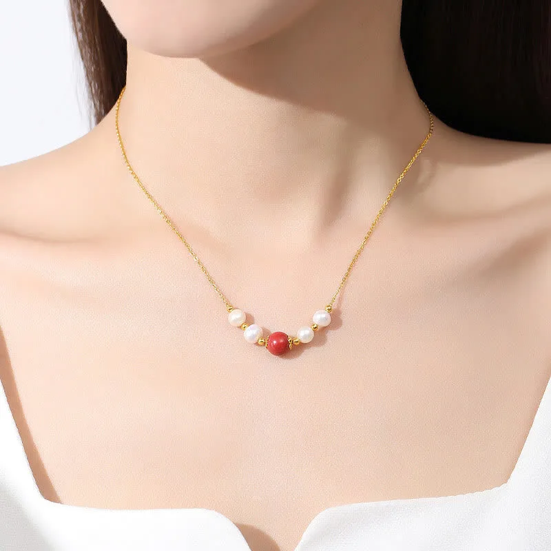 Mythstone 925 Sterling Silver Pearl Cinnabar Sincerity Healing Bead Chain Necklace Pendant - Image 3