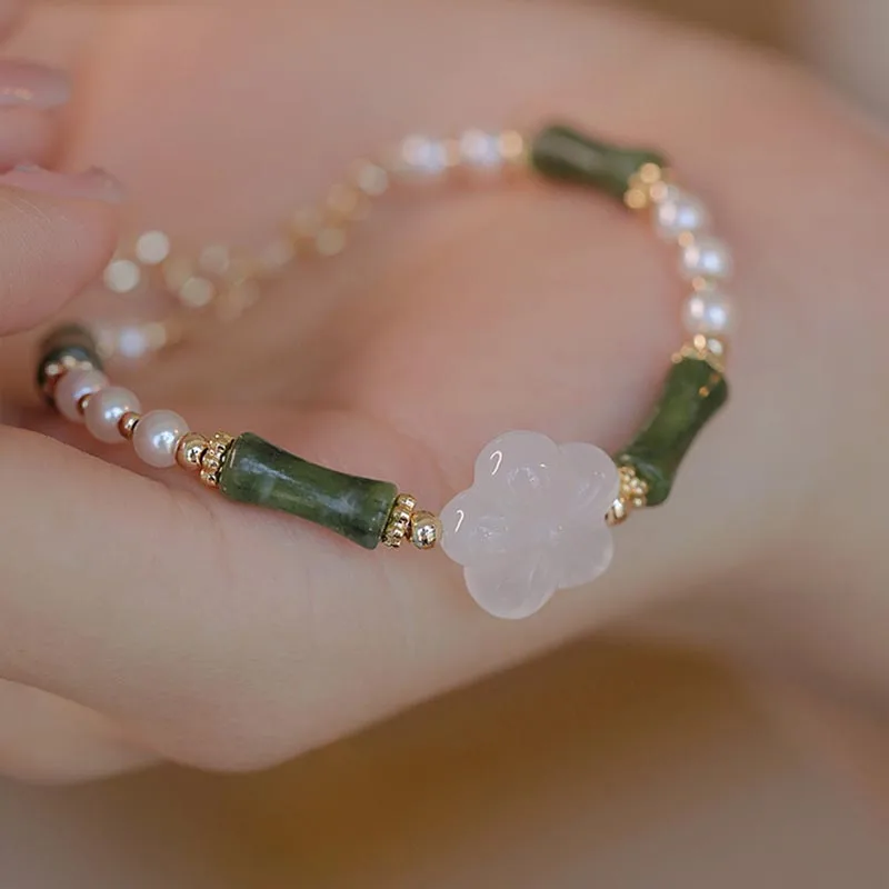 Mythstone Peridot Bamboo Flower Agate Pearl Peace Bracelet - Image 4