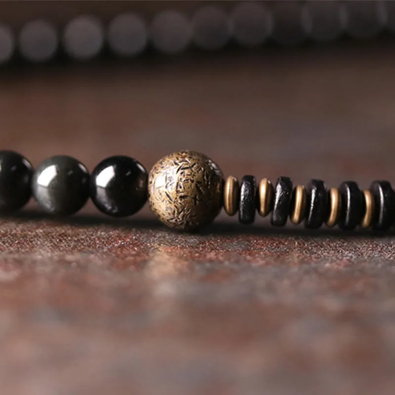 Mythstone Rainbow Obsidian Ebony Wood Copper Positive Multilayer Bracelet - Image 6