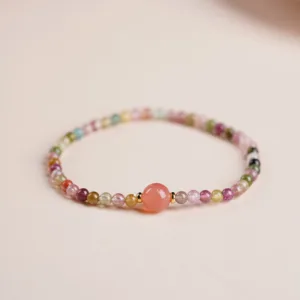 Mythstone 925 Sterling Silver Natural Tourmaline Yanyuan Agate Bead Positive Bracelet