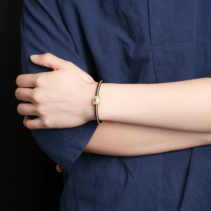 Mythstone 999 Gold Hetian White Jade Om Mani Padme Hum Fu Character Luck Braided Bracelet - Image 10