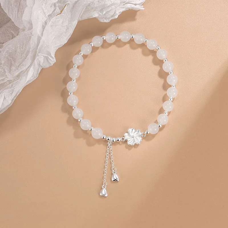 Mythstone White Jade Peach Blossom Petals Flower Luck Bracelet - Image 3