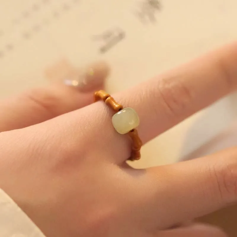 Mythstone Hetian Jade Beaded Bamboo Prosperity Luck Ring - Image 7