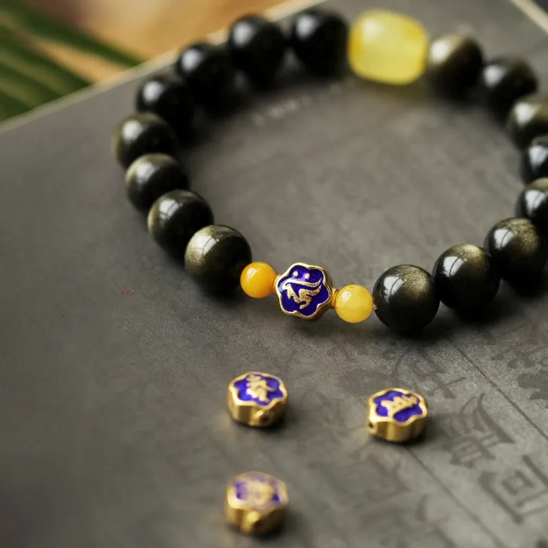 Mythstone 925 Sterling Silver Chinese Zodiac Natal Buddha Natural Gold Sheen Obsidian Amber Wealth Protection Bracelet - Image 13
