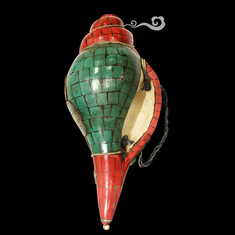 Mythstone Tibetan Handmade Shankha Om Mani Padme Hum Buddha Conch Shell Lucky Decoration - Image 6