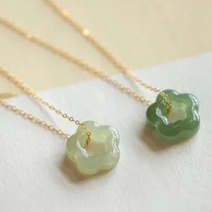 Mythstone Dainty Hetian Jade Cyan Jade Luck Floral Charm Necklace Pendant