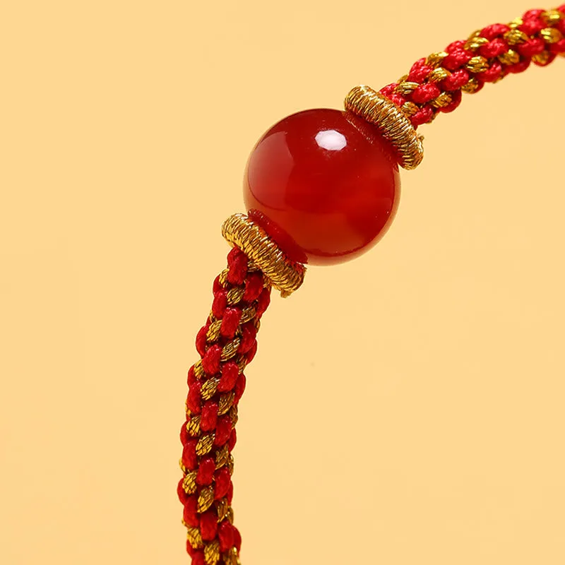 Mythstone Handmade Red Agate Amethyst Golden Rutilated Quartz Pink Crystal Bead Calm Braided Bracelet - Image 4