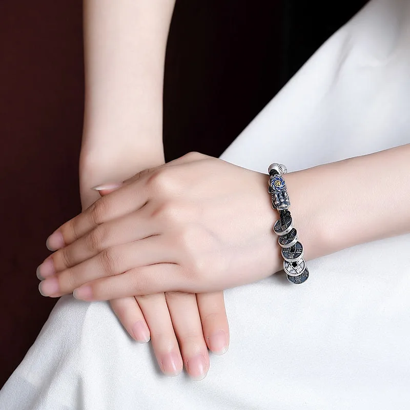 Mythstone 999 Sterling Silver FengShui PiXiu Copper Coin Fu Character Wealth Braided Bracelet - Image 4