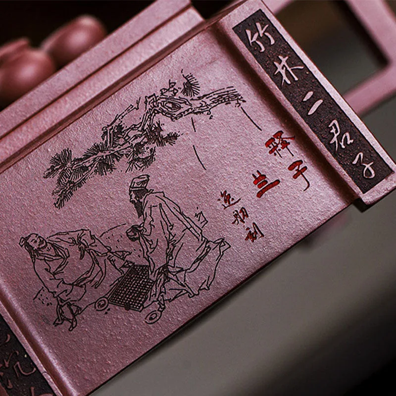 Mythstone Yixing All Handmade Gomoku Playing Chess Purple Clay Kung Fu Square Teapot 280ml - Image 17