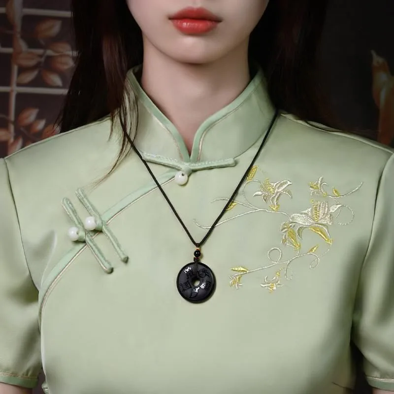 Mythstone Black Obsidian Taoism Five Sacred Mountains Carved Strength Peace Buckle Necklace Pendant Key Chain Phone Hanging Decoration - Image 3