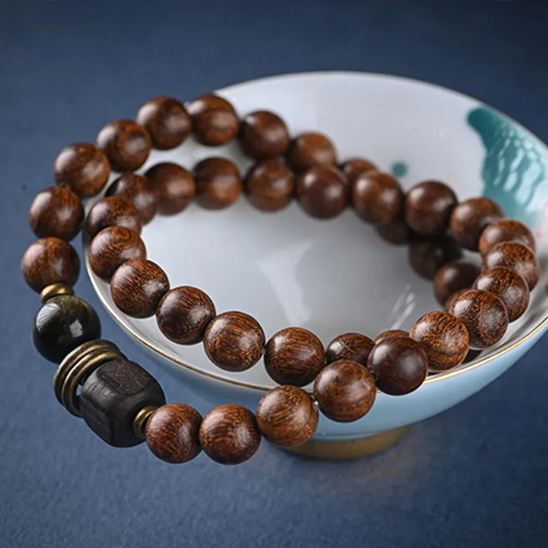 Mythstone Sandalwood Ebony Wood Bead Healing Single Double Wrap Bracelet - Image 3